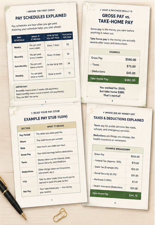 The First Paycheck Playbook paycheck education and pay stub preview